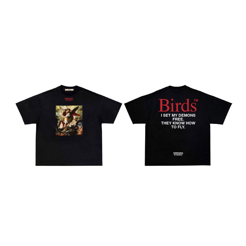 Birds "Set My Demons Free" Black Ultra-Premium Oversized S/S Box T-Shirt - Fresh N Fitted Inc