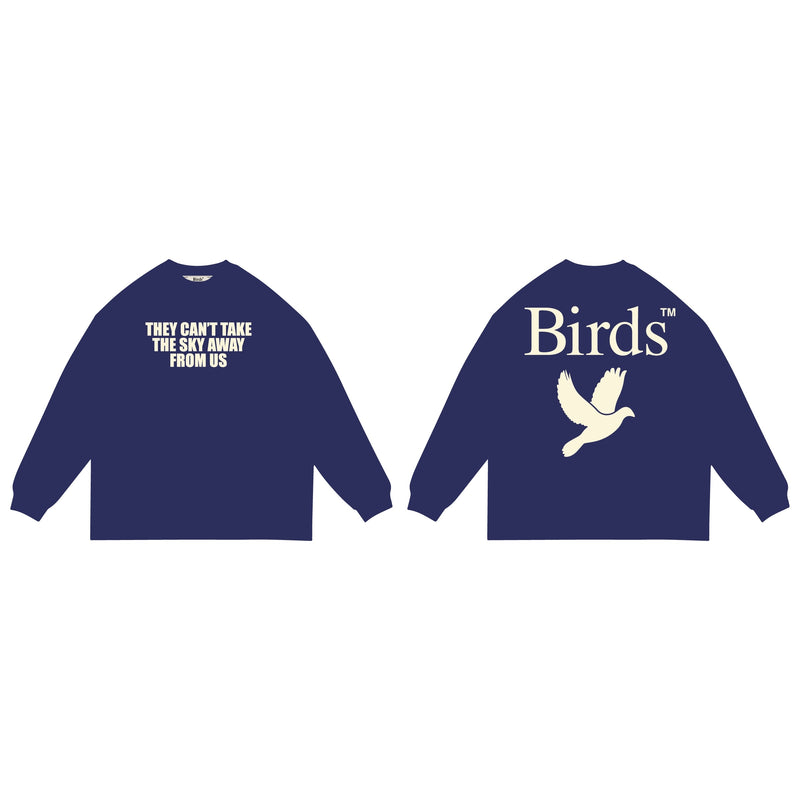 Birds "Cant Take The Sky" Navy Premium Oversized Box Long Sleeve - Fresh N Fitted Inc