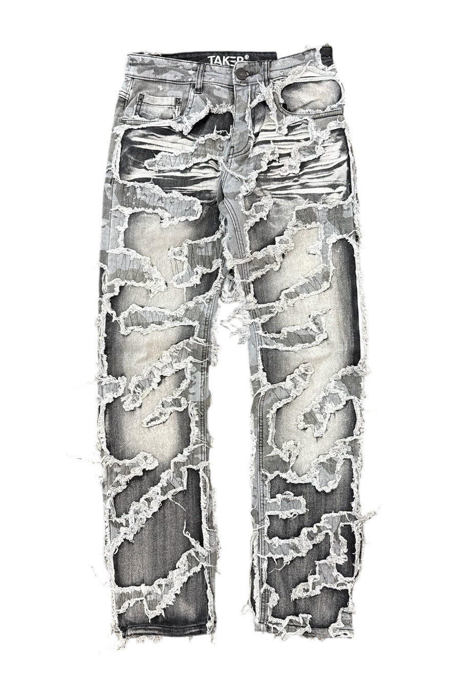 Taker 'Distressed Pattern' Slim Straight Denim (Black Wash