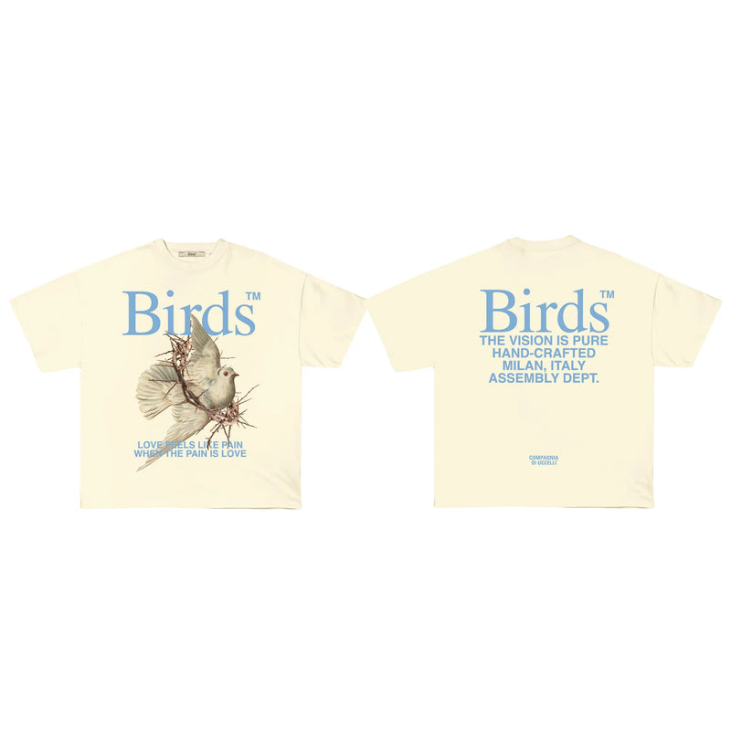Birds "Love Feels Like Pain" Ivory Ultra-Premium Oversized S/S Box T-Shirt - Fresh N Fitted Inc