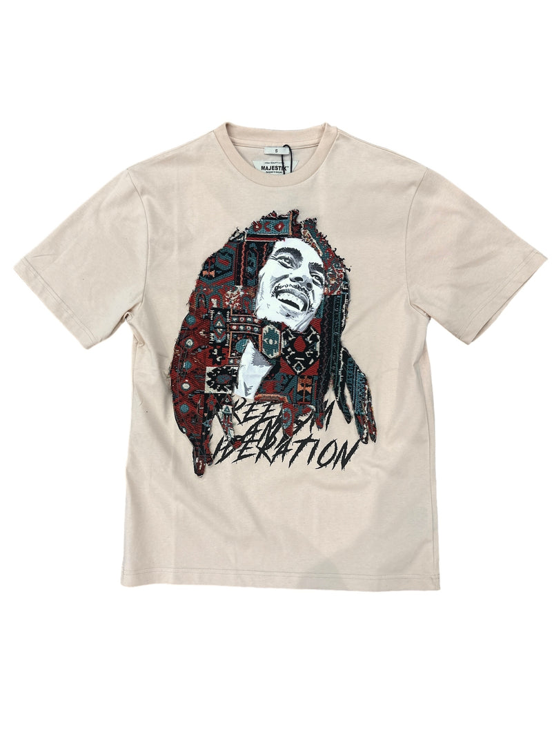 Majestik 'Bob Marley' Jacquard Cut & Sew T-Shirt (Beige)