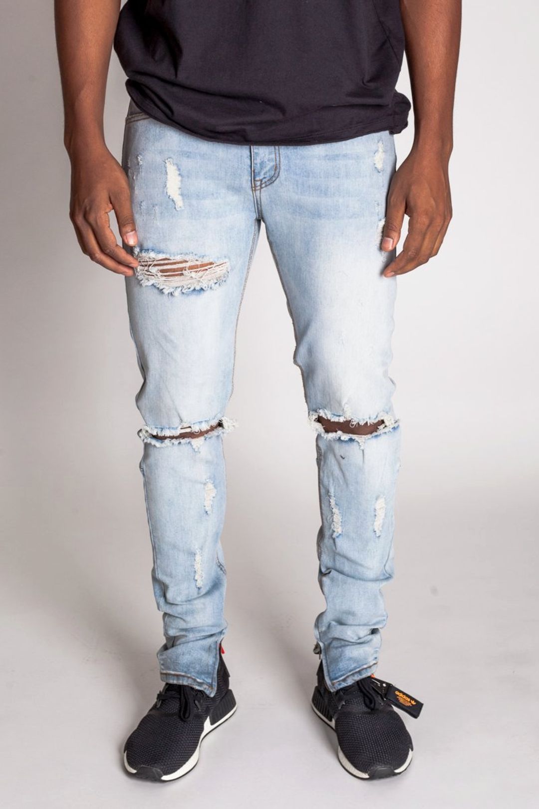 KDNK Destroyed Knee Ankle Zip Denim (Lt.Blue) KND4170 KDNK Destroyed Knee Ankle Zip Denim (Lt.Blue) KND4170