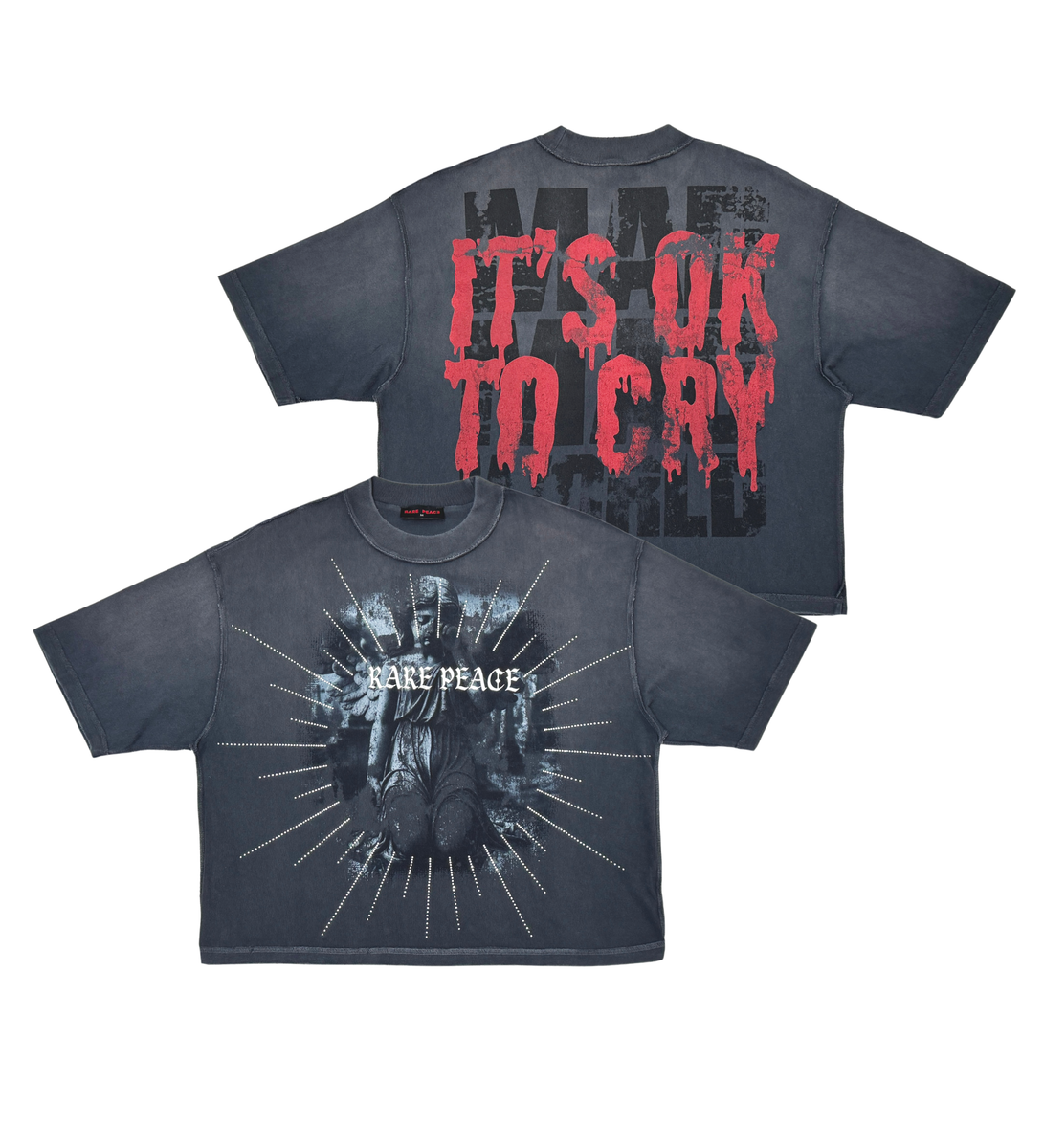 Rare Peace 'CRY' Oversized Cropped T-shirt (DK. Grey) RT5031