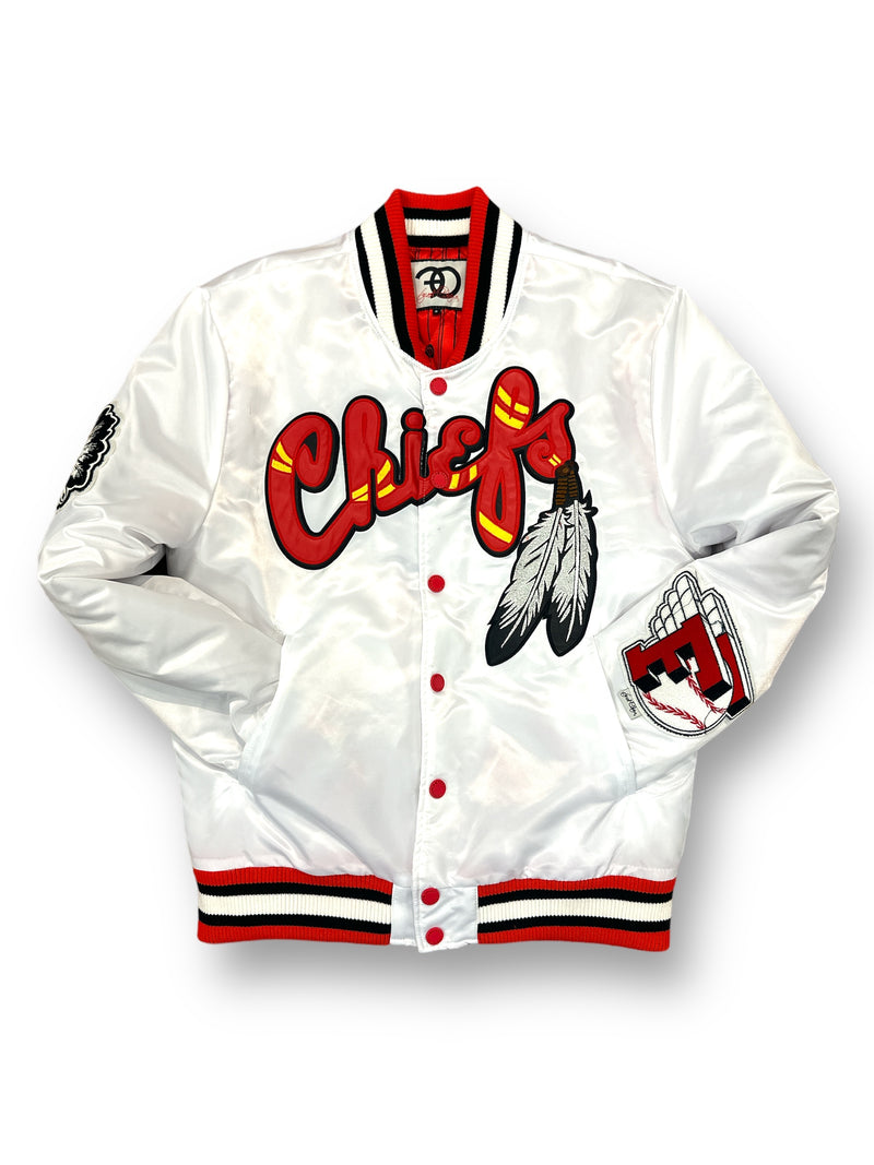 Frost Originals 'Chiefs' Satin Jacket (White) - Fresh N Fitted Inc
