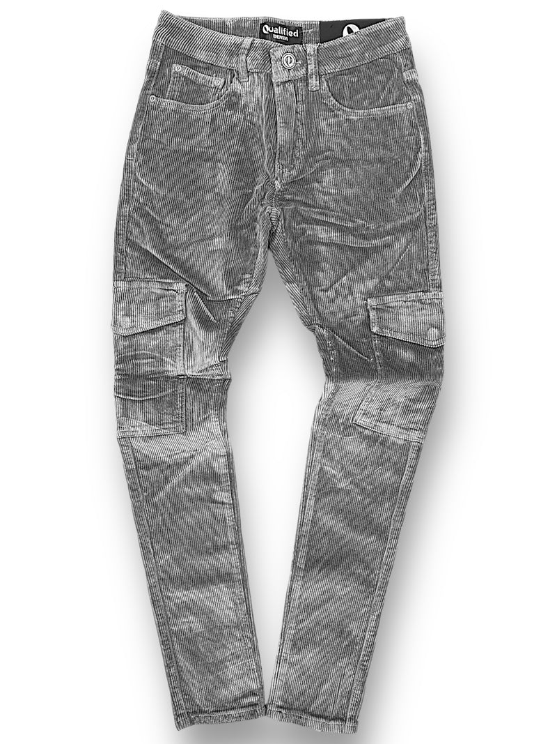 Qualified Denim Corduroy Cargo Pants (Grey) QDL-166135 - Fresh N Fitted Inc