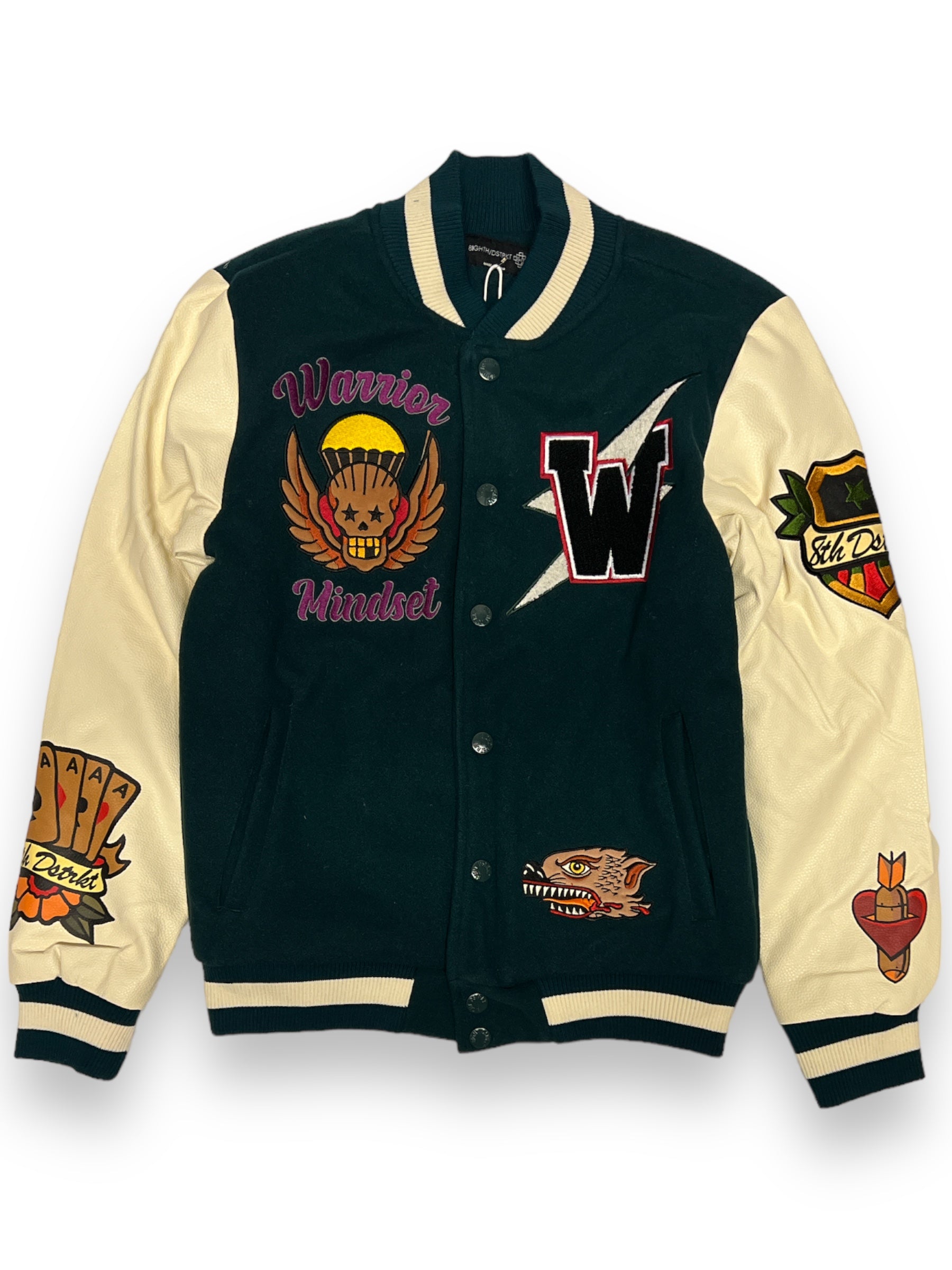 8IGHTH/DSTRKT 'Warrior Mindset' Varsity Jacket In Dark Green