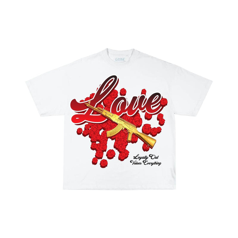 L.O.V.E. 'Gold AK Roses' T-Shirt (White) - Fresh N Fitted Inc