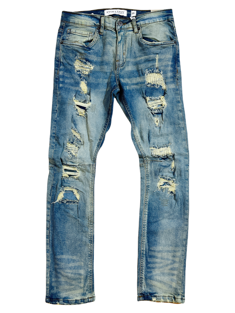 Evolution Kids Rip and Repair Jeans (Lt. Tint) EV-33660K/LK - Fresh N Fitted Inc