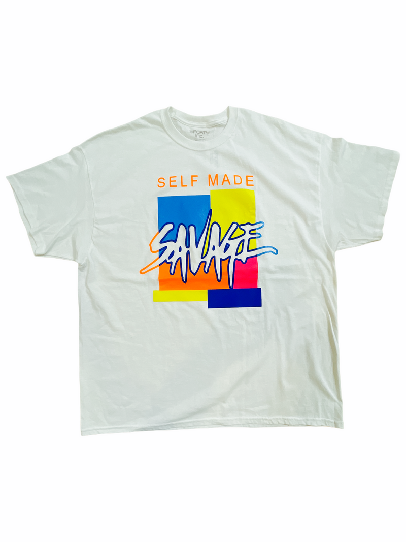 3Forty Inc. 'Self Made Savage' T-Shirt (White/Neon) - Fresh N Fitted Inc