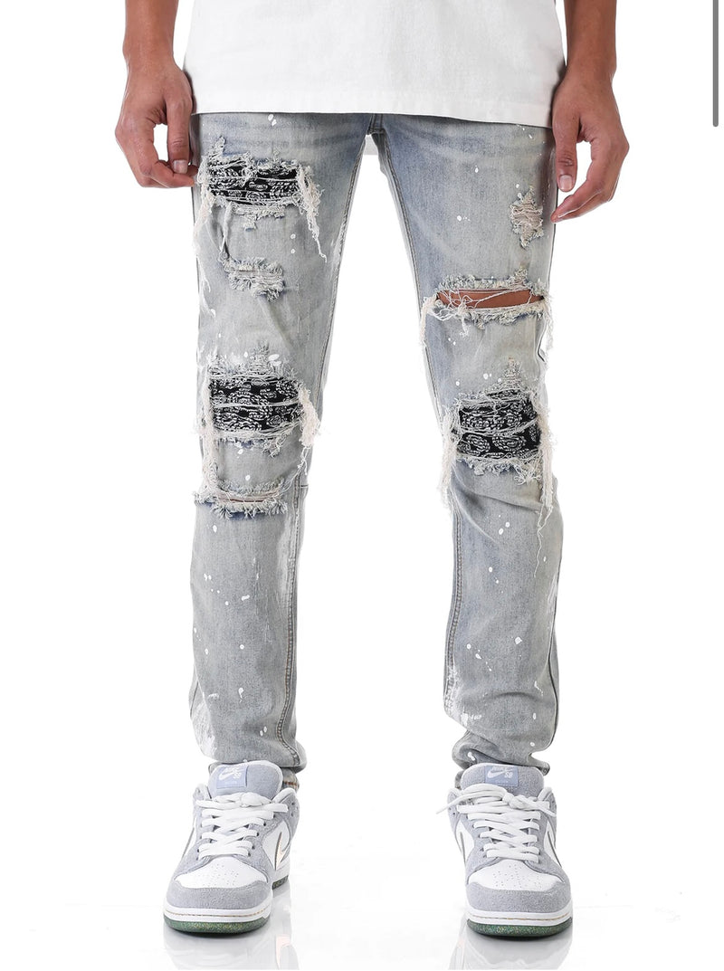 KDNK Painter's Paisley Patched Denim (Blue) KND4373 - Fresh N Fitted Inc