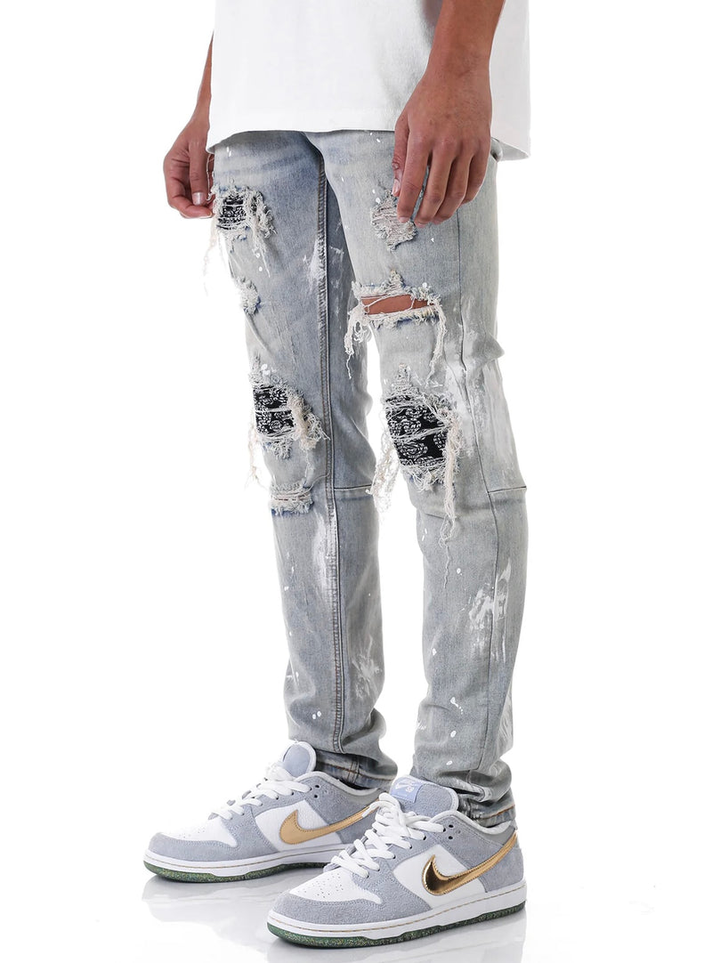 KDNK Painter's Paisley Patched Denim (Blue) KND4373 - Fresh N Fitted Inc