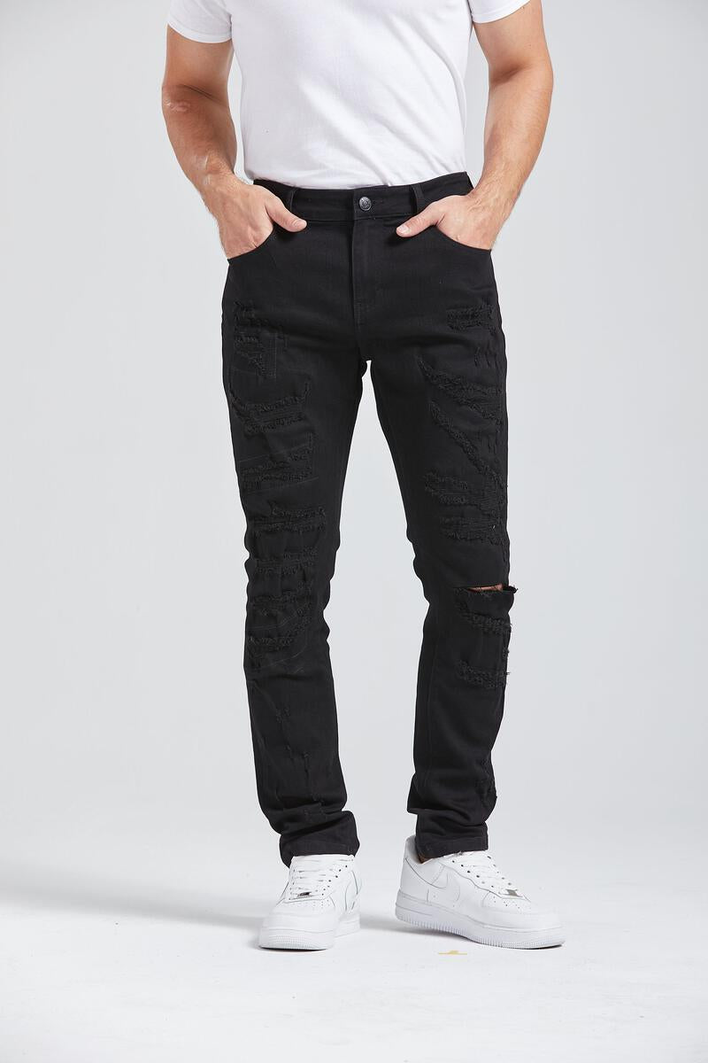 Foreign Local 'Heavy Rips & Repair' Denim (Jet Black) FL-2211 - Fresh N Fitted Inc