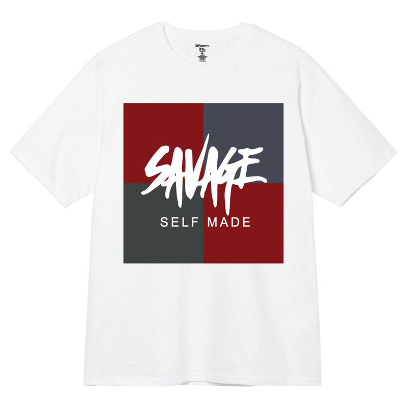 3Forty Inc. 'Self Made Savage' T-Shirt (White/Burgundy) - FRESH N FITTED