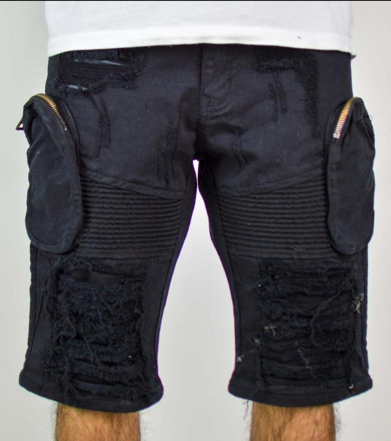 Focus Distressed Cargo Shorts (Black) 3394S - Fresh N Fitted Inc