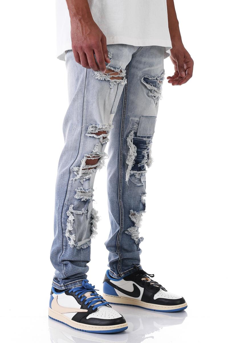 KDNK 'Ripped Distressed' Jeans (Faded Blue) KND4494 - Fresh N Fitted Inc