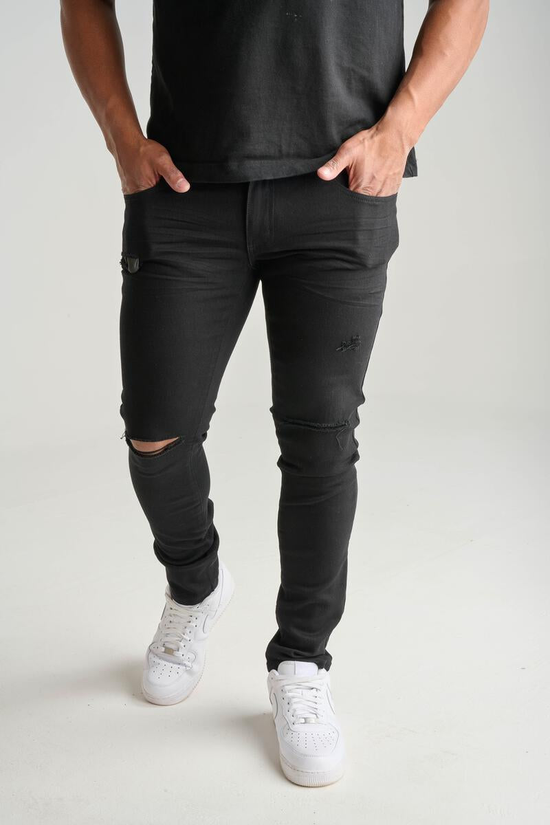 Spark Ripped Twill Jeans (Jet Black) 1913 - Fresh N Fitted Inc