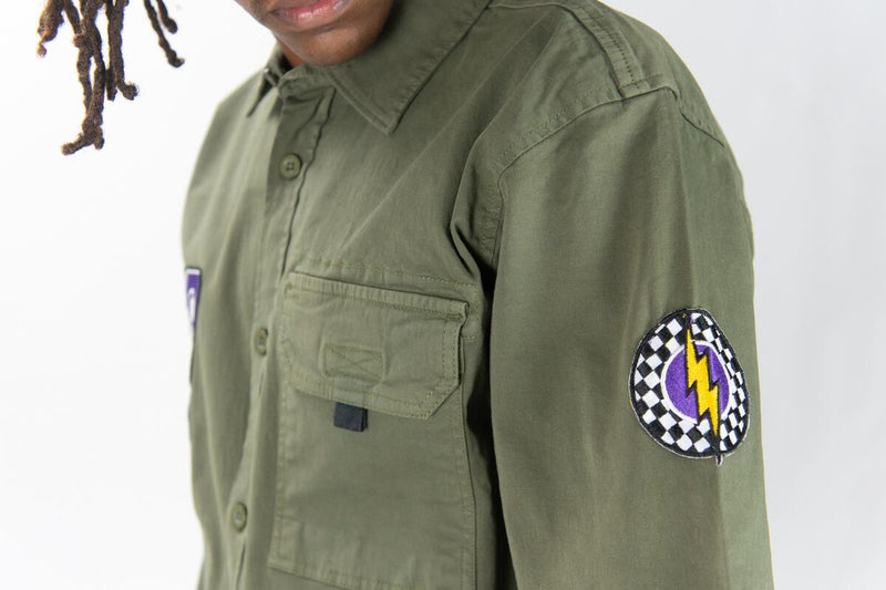 Rebel Minds 'Rebel Patch Twill' Button Up T-Shirt (Olive) 631-771 - Fresh N Fitted Inc