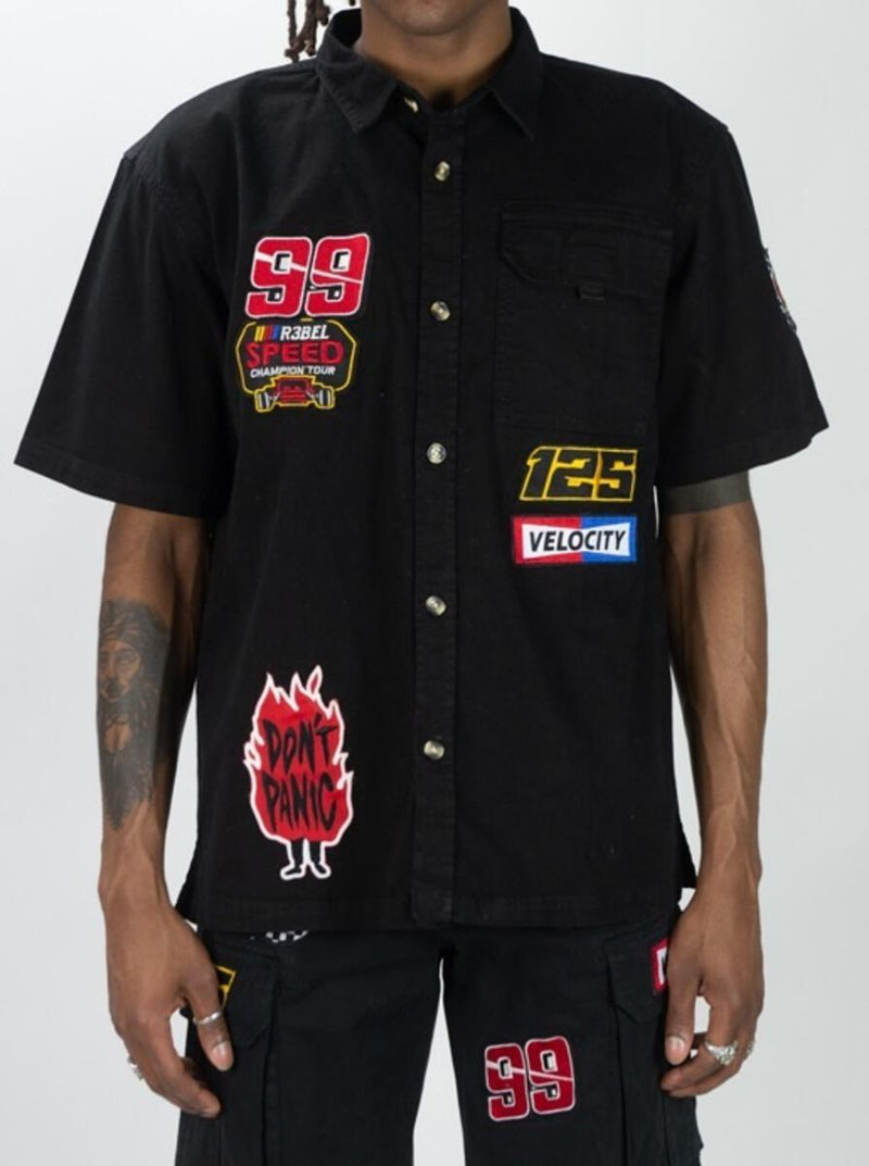Rebel Minds 'Rebel Patch Twill' Button Up T-Shirt (Black) 631-771 - Fresh N Fitted Inc