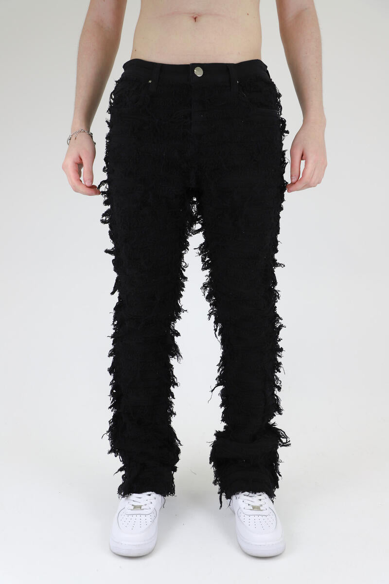 Armor Jeans Heavy Rip & Distressed Stacked Denim (Black) - Fresh N Fitted Inc