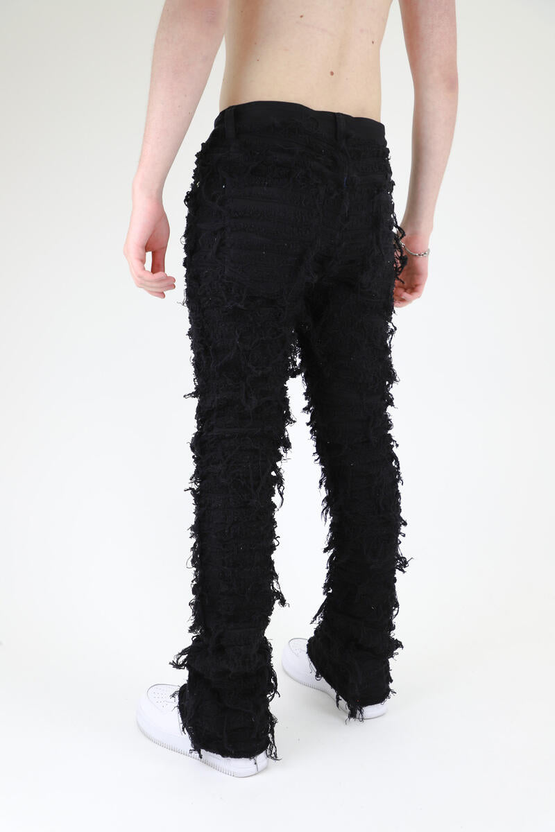 Armor Jeans Heavy Rip & Distressed Stacked Denim (Black) - Fresh N Fitted Inc
