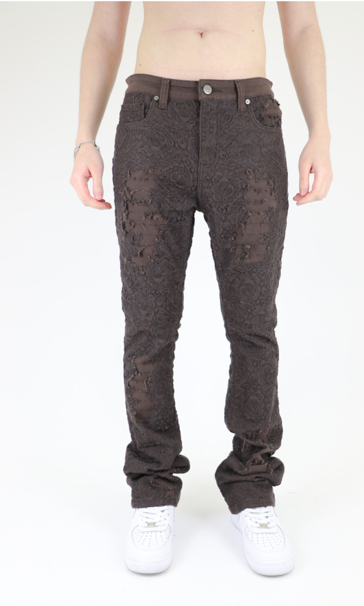 Armor Jeans Lace Stacked Denim (Brown) - Fresh N Fitted Inc