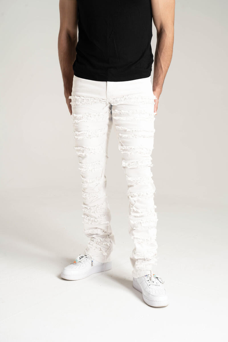 Spark Stretch Distressed Stack Denim (White) S3016T