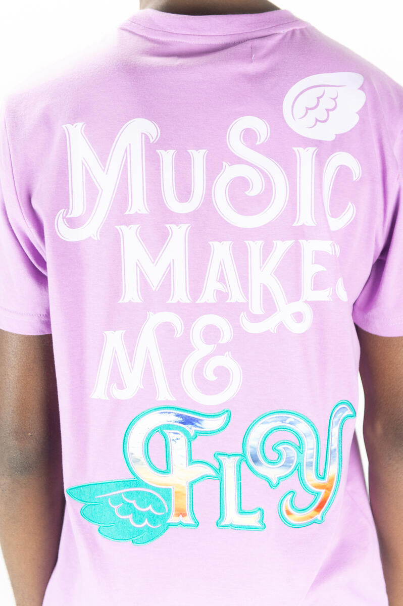 Rebel Minds 'Music Makes Me Fly' Graphic T-Shirt (Lt-Violet) 141-160