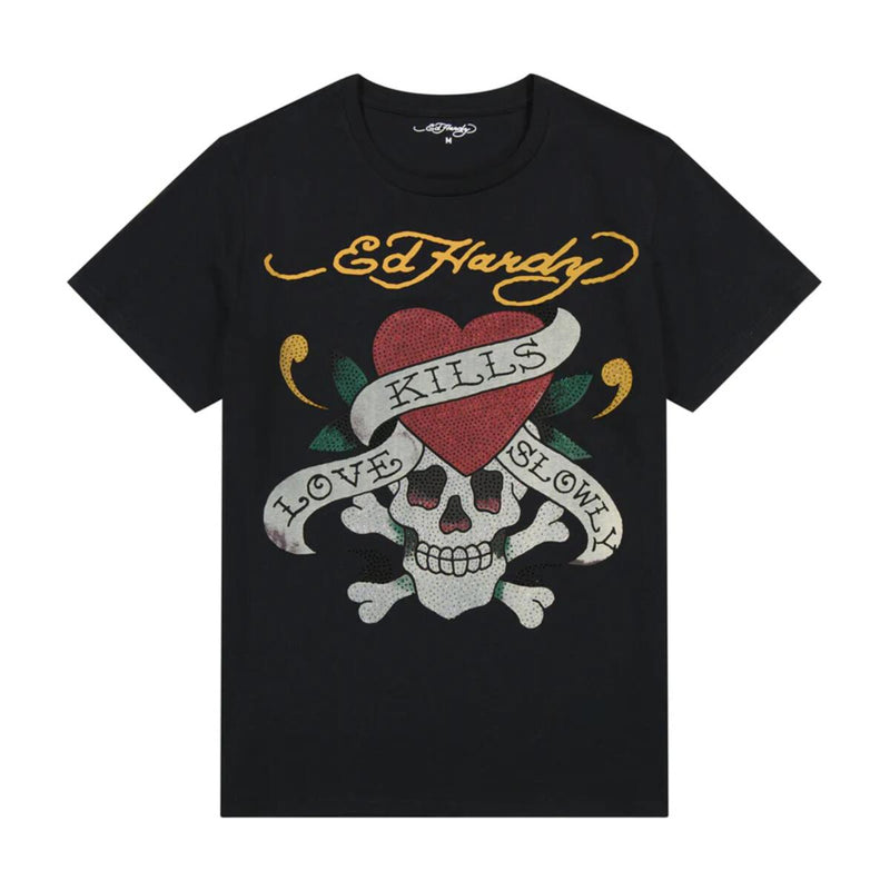 Ed Hardy 'Rhinestone Love Kills Slowly' T-Shirt (Faded Black) EHMD1100-96RS