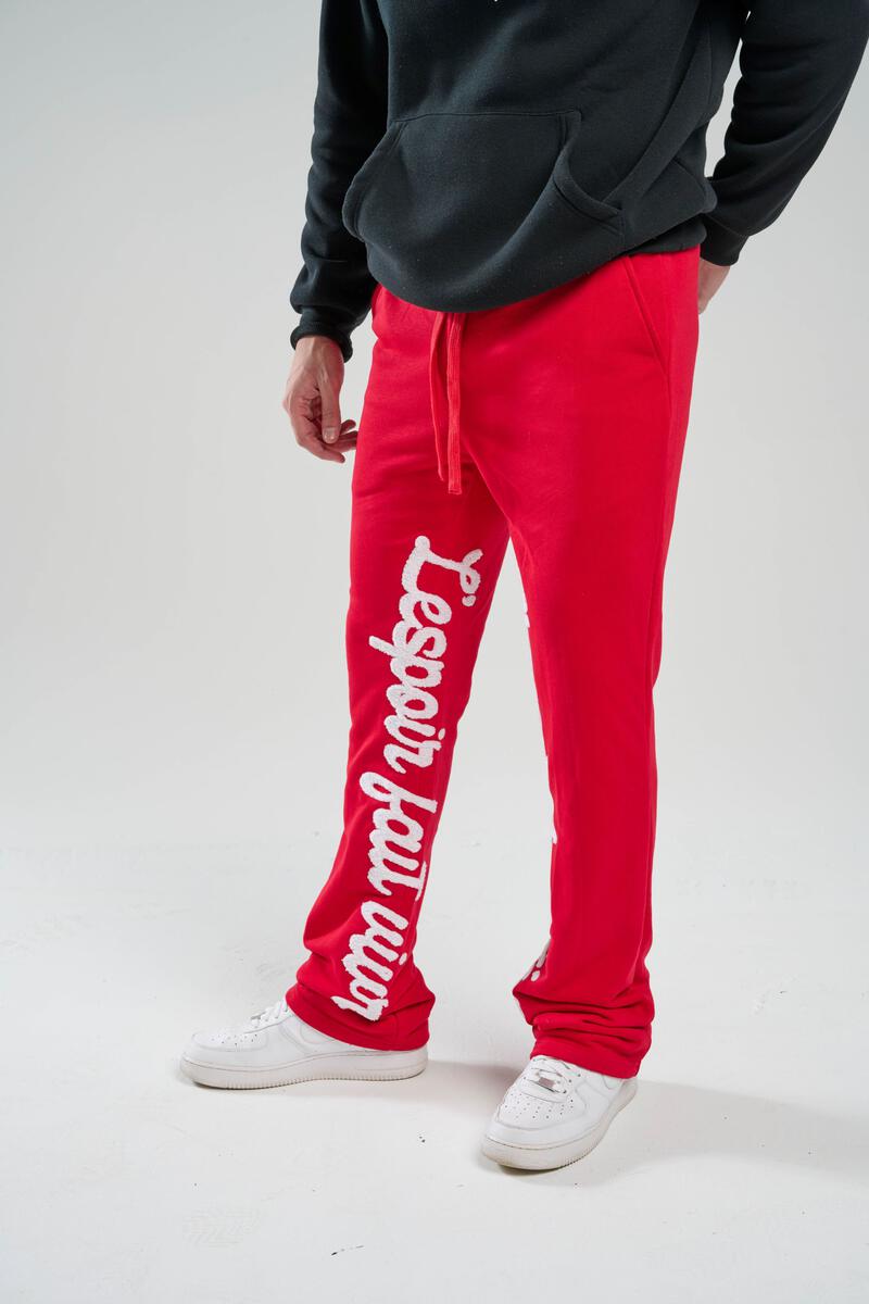 Taker 'We All Live In Hope' French Terry Flare Fleece Pants (Red) B2109 - Fresh N Fitted Inc