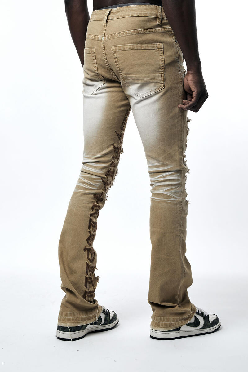 Bleecker & Mercer 'Gothic Letters' Stacked Denim (Khaki)