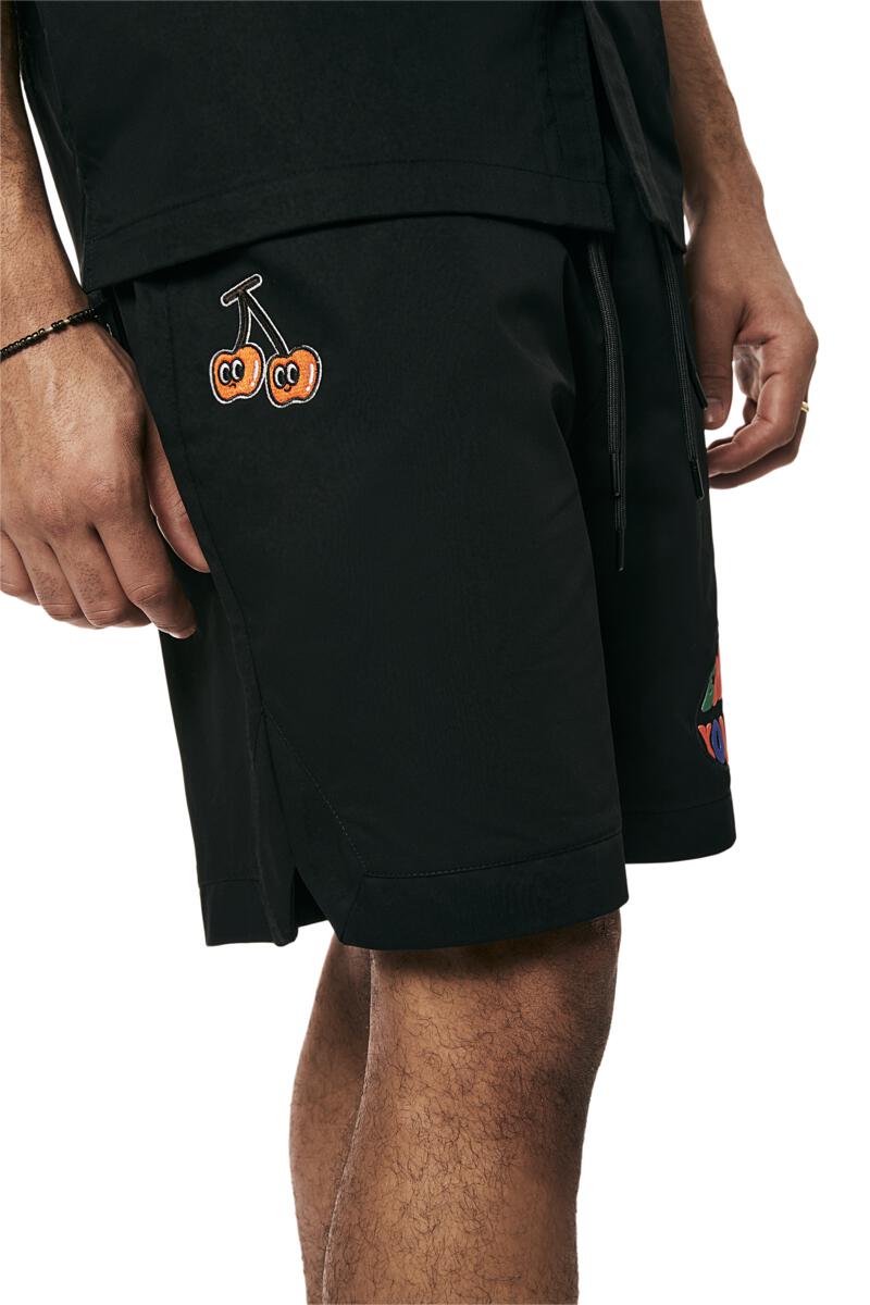 Smoke Rise 'Graphic' Twill Shorts (Black) JS24399 - FRESH N FITTED-2 INC