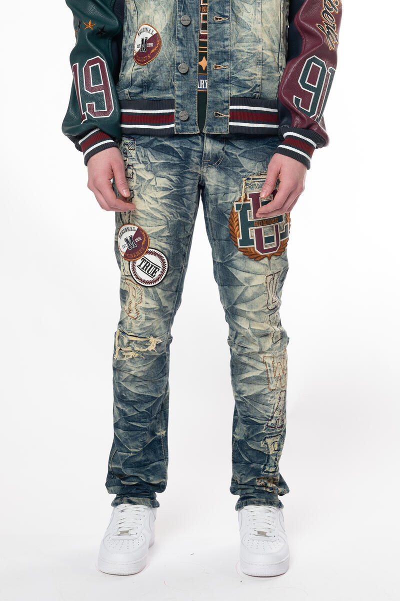 Smoke Rise 'Wav Clyde' Varsity Patch Denim (Alley Blue) JP24545