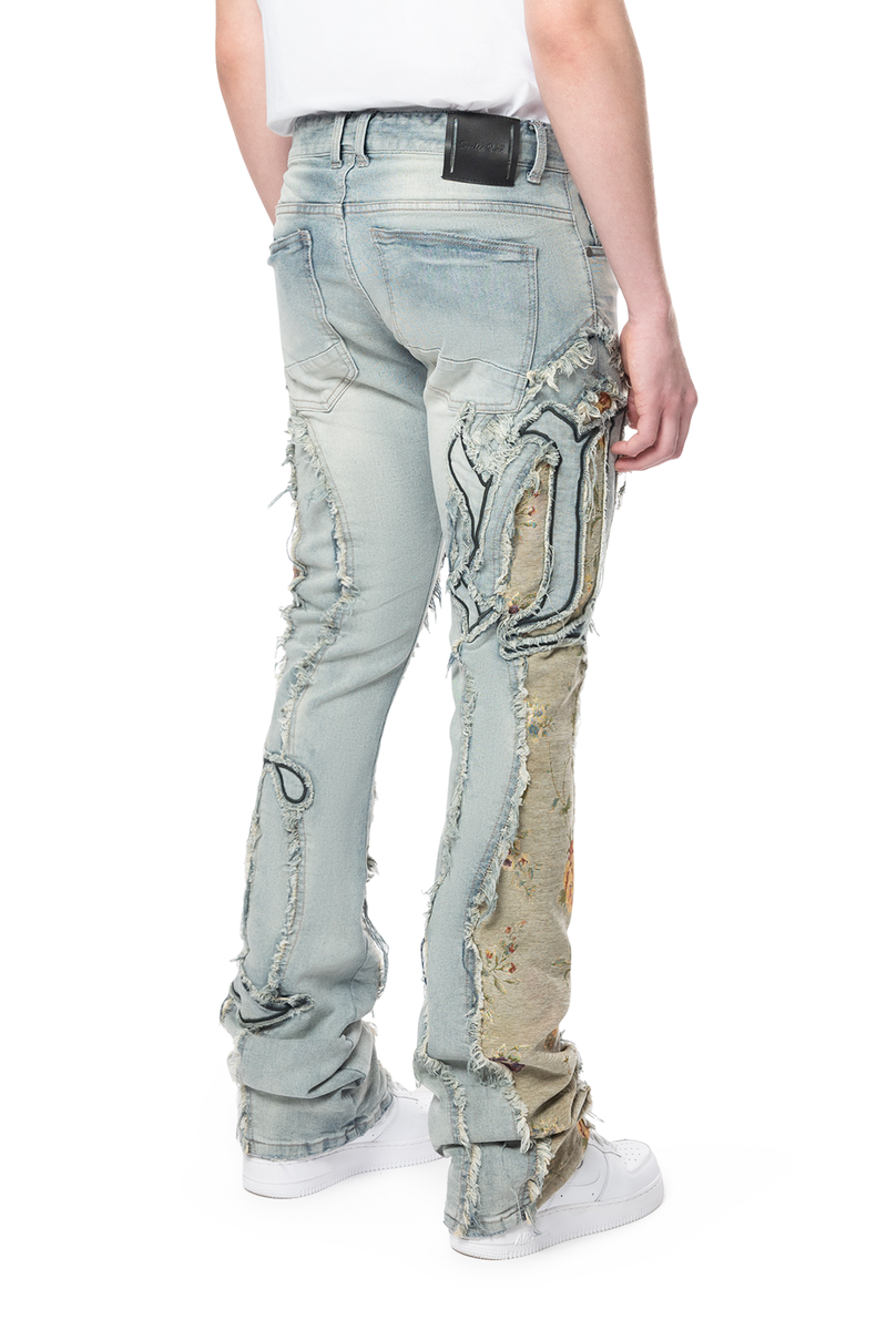 Smoke Rise 'Tapestry Panel Monogram Stacked' Denim (Vanilla) JP24513