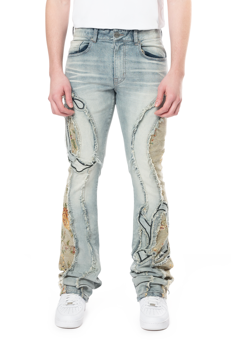 Smoke Rise 'Tapestry Panel Monogram Stacked' Denim (Vanilla) JP24513