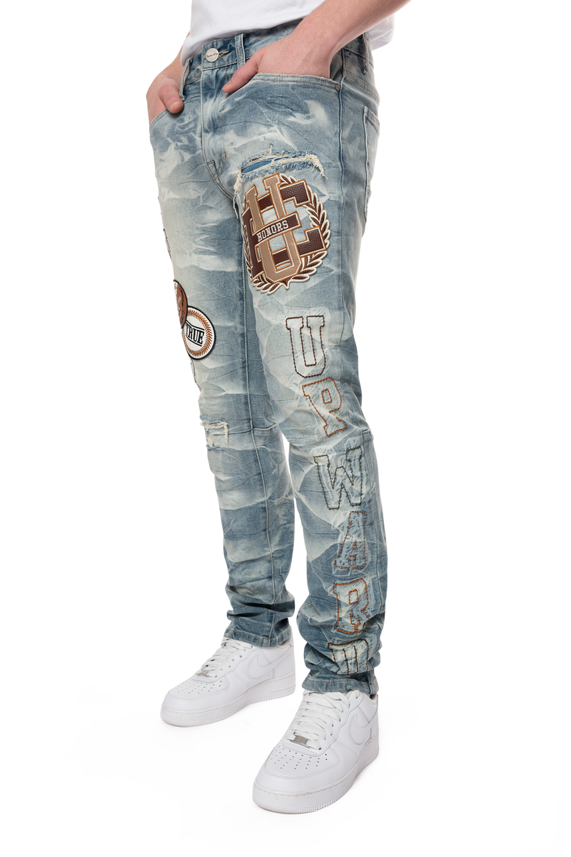 Smoke Rise 'Wav Clyde' Varsity Patch Denim (Clyde Blue) JP24545