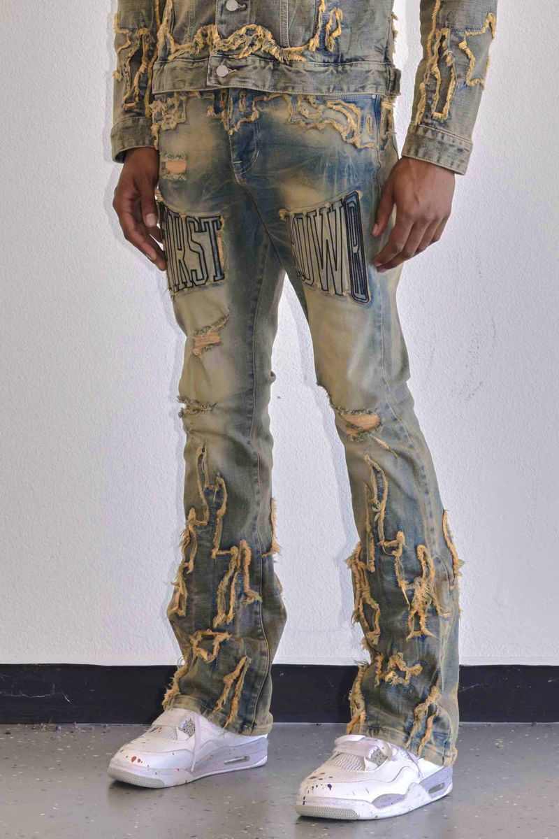 First Row 'Western' Stacked Denim (Medium Stone)