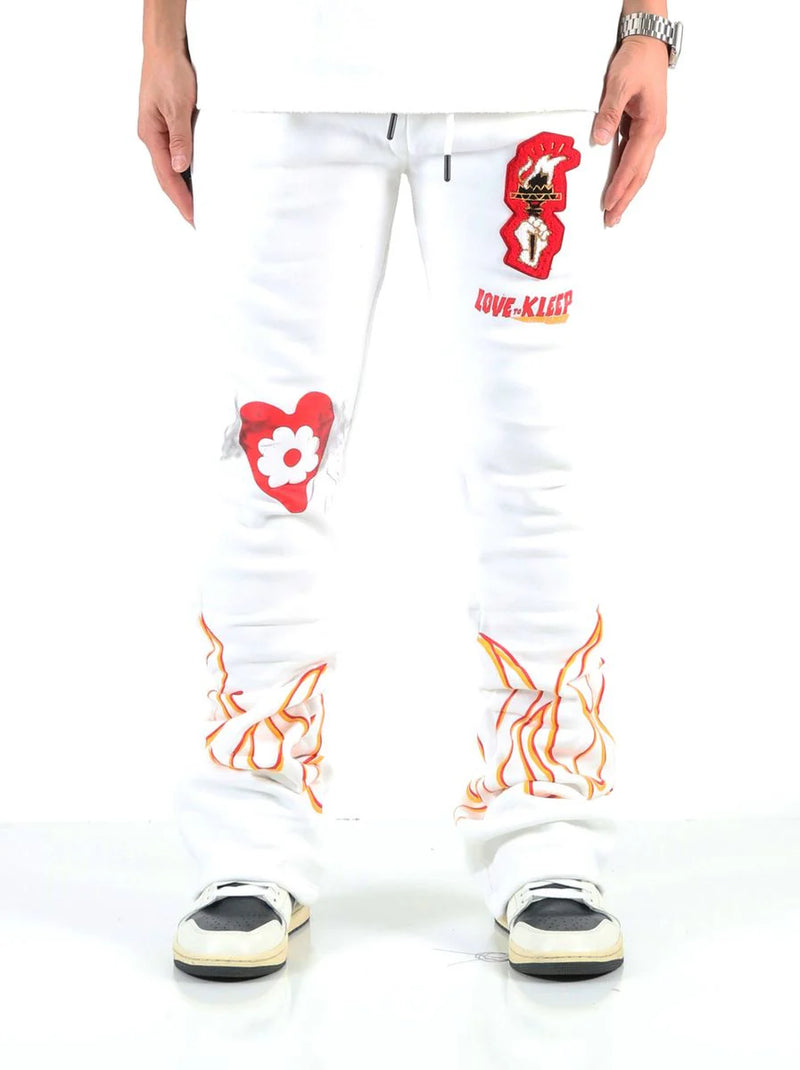 KLEEP 'Frost Heavy Weight Brushed Graphic' Stacked Sweats (White) KMP7910