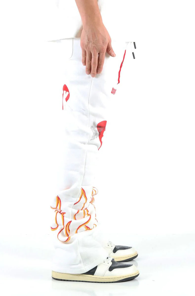 KLEEP 'Frost Heavy Weight Brushed Graphic' Stacked Sweats (White) KMP7910