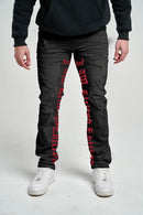Taker 'Slim Fit Rip & Repair EMB' Stretch Denim (Black/Red) T4018 - FRESH N FITTED