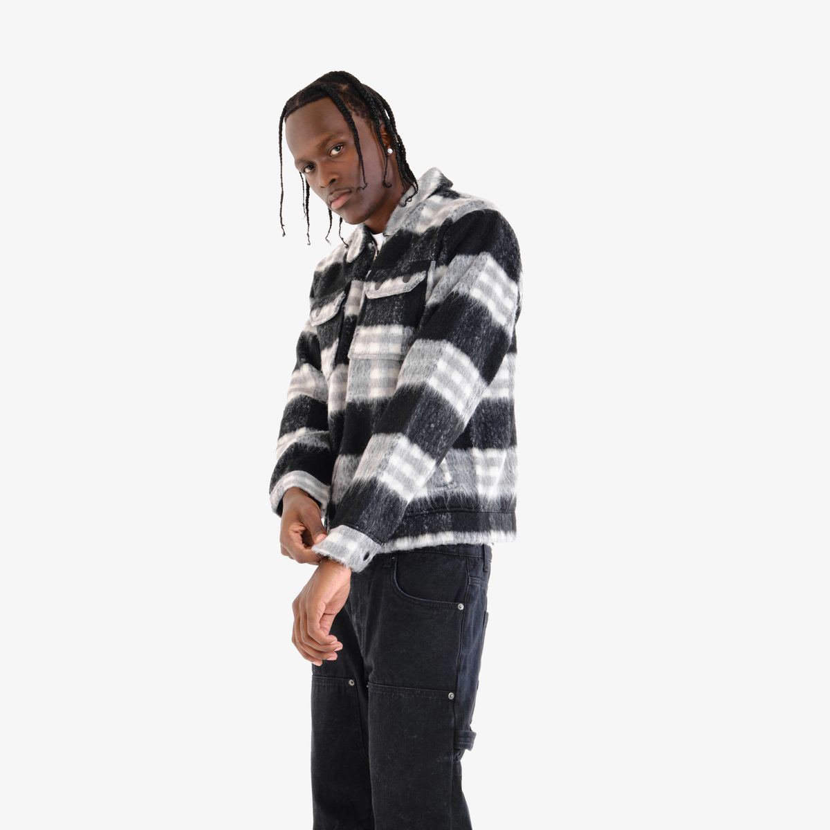 Copper Rivet Brushed Flannel Jacket (Black) 435010 | FRESH N