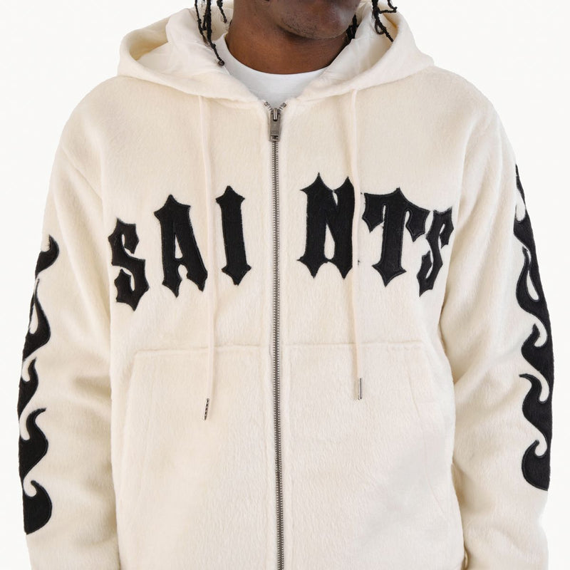 Copper Rivet 'Saints' Mohair Embroidery Hoodie (Cream) 431080