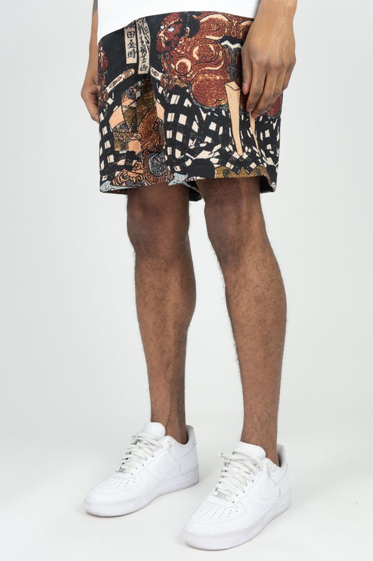 Rebel Minds 'RBL Samurai' Tapestry Shorts (Black) 151-936