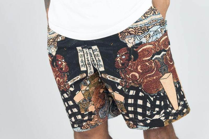 Rebel Minds 'RBL Samurai' Tapestry Shorts (Black) 151-936