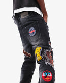 VOYAGE STUDIO Straight Fit Patch Artwork Denim (Black Wash) 51P03 - FRESH N FITTED