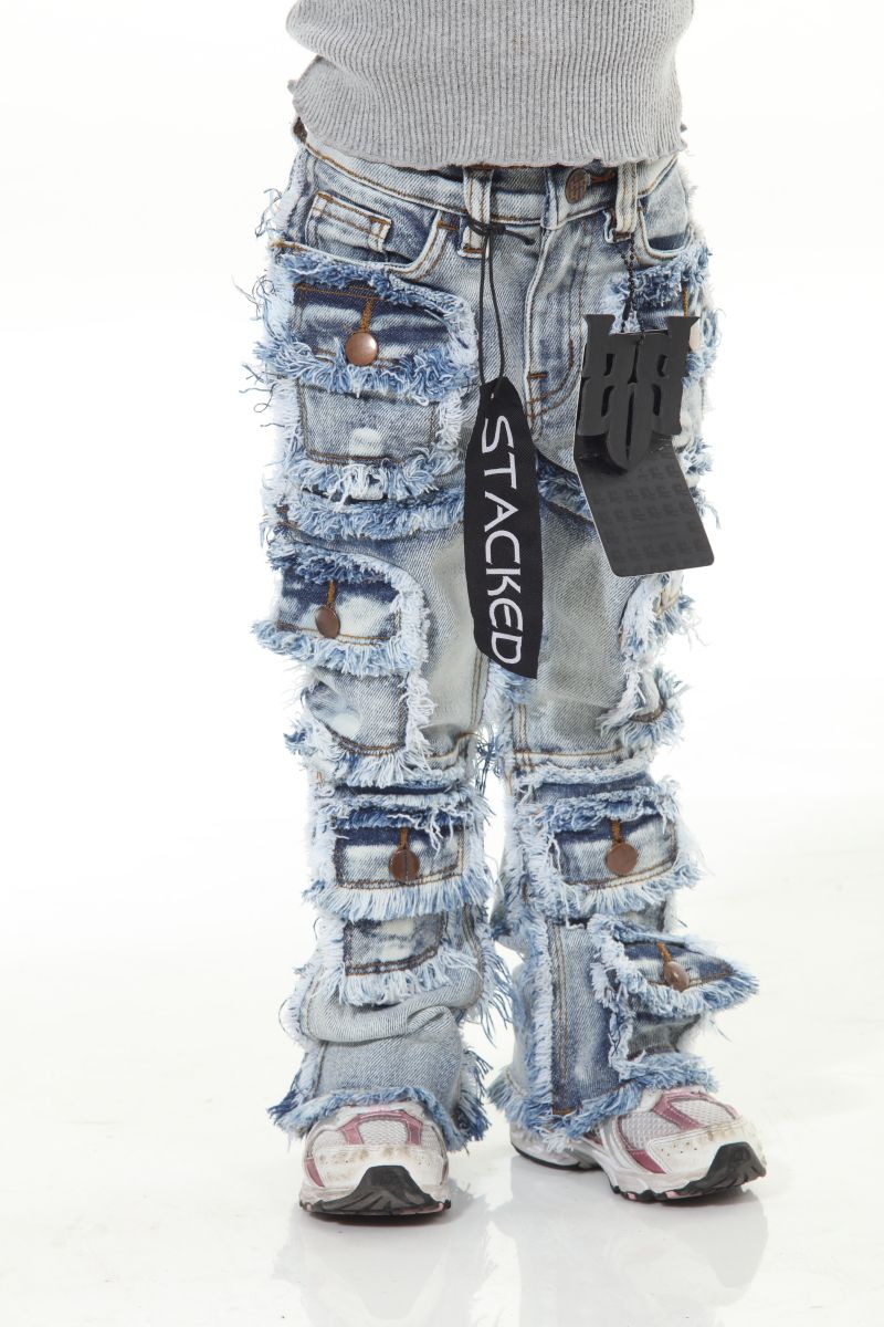 Stylo Kids Stacked Flare Denim (Lt. Blue) 7PKT-003