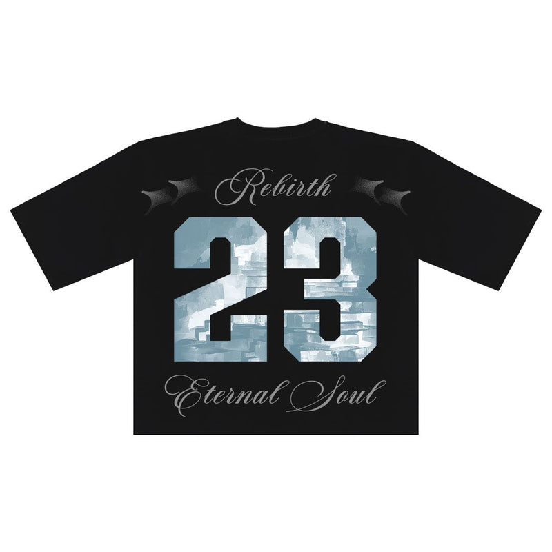 Papercut 'Eternal Soul' Oversized Digital Cropped T-shirt (Black)