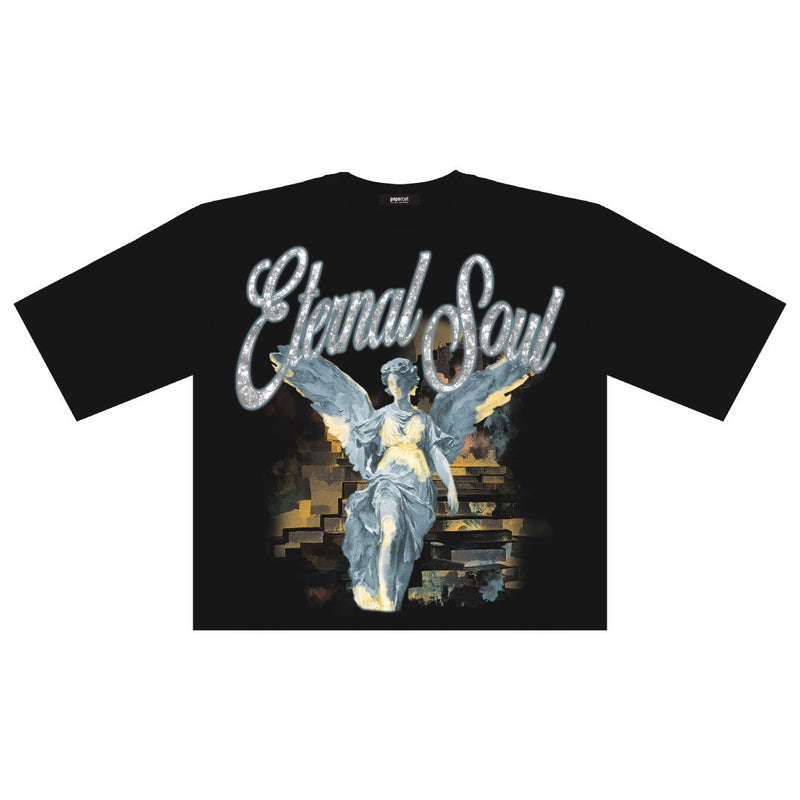 Papercut 'Eternal Soul' Oversized Digital Cropped T-shirt (Black)
