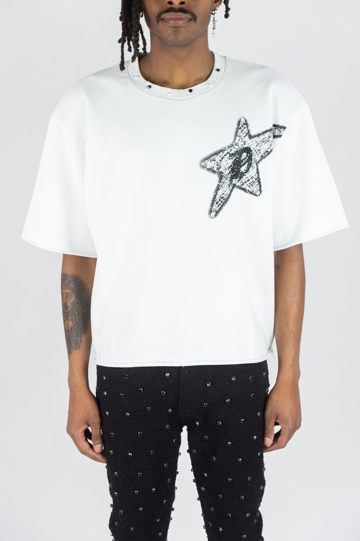 Rebel Denim 'Sinner' Cropped T-shirt (White) 752-143