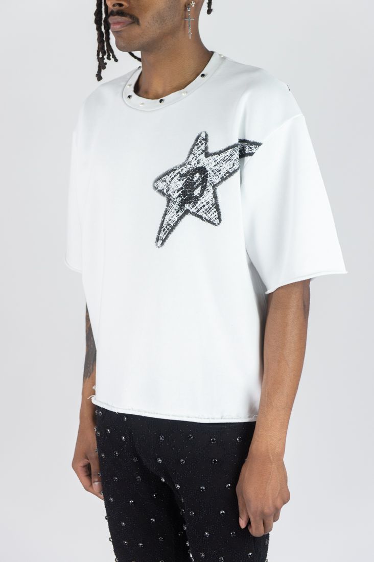 Rebel Denim 'Sinner' Cropped T-shirt (White) 752-143