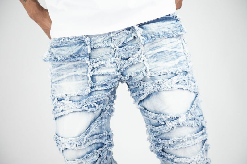 Roar Denim 'X Fray' Stacked Flare Denim (Lt.Blue) G52-641